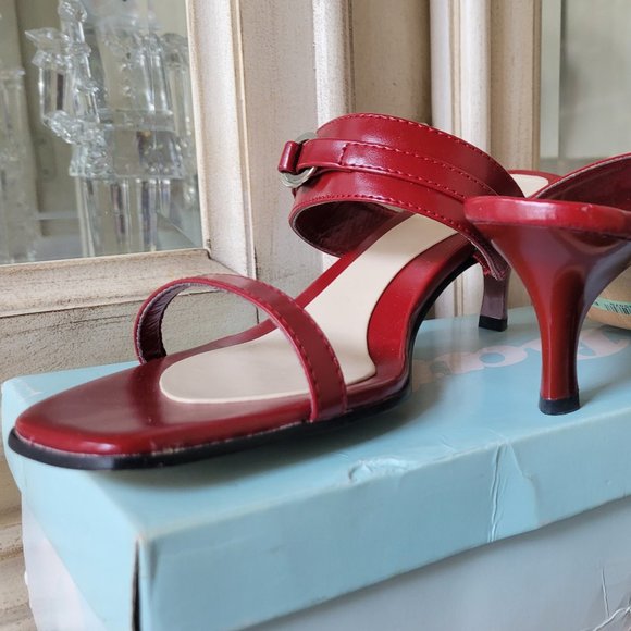 Red  Kitten Heel Sandals - Picture 1 of 2